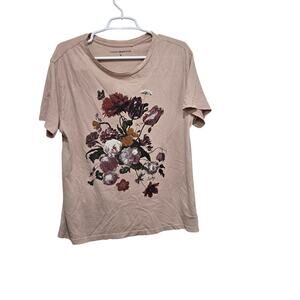 Lucky Brand Pink Floral Graphic Tee Medium Boho Shirt
